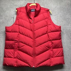 Lands End Men's Red Down Puffer Vest Warm Quilted Packable Outdoor Large